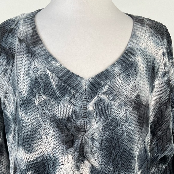 Anthropologie Pilcro Joni Cable-Knit Sweater Tie Dye Wash Slouchy Cotton V-Neck - Picture 2 of 7